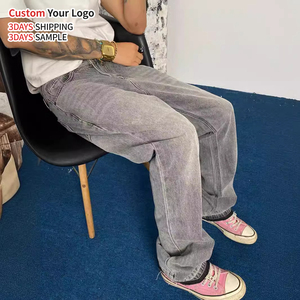 High Quality Wide Leg Vintage Baggy Denim <b>Overalls</b> Hip Hop Streetwear Custom Distressed Washed Designer Jeans <b>Men</b> - Product Image 3