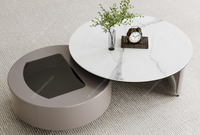 Mesa de Centro Redonda Giratoria con Tapa de Pizarra Blanca Brillante de Estilo Minimalista Italiano, Mesa de Centro Combinada Minimalista para Sala de Estar