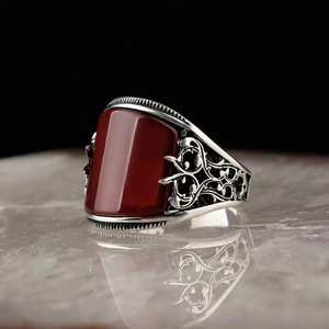 yunnique Red Lacquered <b>Ring</b> With Embossed Plant Pattern Geometric Shape Gift Jewelry CY1396 - Product Image 3
