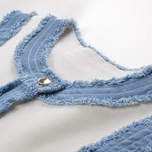 Robe pull en jean sans manches, ajustée et courte, pour femme, collection Printemps-Été 2025, style mini-robe en tricot, à simple boutonnage - Product Image 3