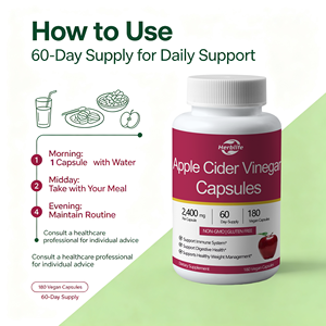 Capsules de vinaigre de cidre de pomme en marque privée OEM, 2400 mg, 180 capsules végétaliennes, sans OGM, sans gluten, soutien immunitaire - Product Image 3