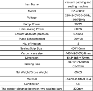 เครื่องซีลสูญญากาศไฟฟ้าอัตโนมัติ DZQ 400 2F กำลังไฟ 0.75 กิโลวัตต์ ขนาด 400 มม. แบบห้องเดียว สำหรับซีลถุงกระดาษ บรรจุภัณฑ์เครื่องดื่ม - Product Image 2