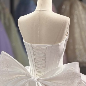 Robe de mariée élégante en satin blanc, style corset, avec grand nœud au dos et corsage en dentelle, pour réception de soirée, Jancember, modèle Dy1588 - Product Image 6