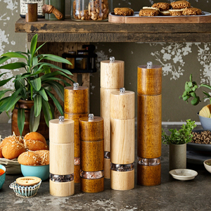 Penggiling lada Manual karet kayu akrilik pengocok garam Rotor keramik dapat diisi ulang botol penggiling garam bumbu ek - Product Image 2