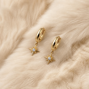 Ear enlace oem odm Wholesale Stainless Steel Gold Plated North Star Cubic Zirconia Dangle Huggie <b>Earrings</b> Elegant Women Jewelry - Product Image 3