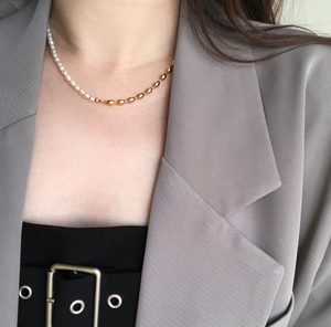 <span class=keywords><strong>Collar</strong></span> de <span class=keywords><strong>perlas</strong></span> para <span class=keywords><strong>hombre</strong></span> y mujer, joyería de acero inoxidable, <span class=keywords><strong>cadena</strong></span> de bola medio ovalada, gargantilla de media perla, joyería de Navidad - Product Image 2