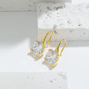 Orecchini a Gancio Francese in Argento Sterling 925, Design 2026, Gioielli di Moda per Donna, Delicati Zirconi Bianchi e Blu Quadrati - Product Image 5