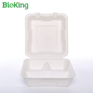 BioKing Mordenスタイル8x8 "クラムシェルテイクアウトバーガー容器環境に優しい紙箱テイクアウトランチ & 食品エンボス加工デザイン - Product Image 4