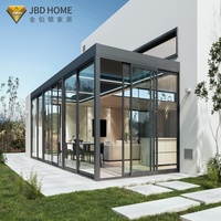 JBDhome Moderno Aluminio Vidrio Sunroom Barato Marco de madera prefabricado con techo plano templado para residencial Villa Solarium