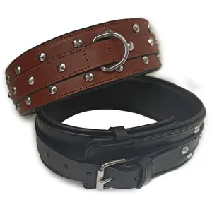 New Edition Black Leather Customized Pet Dog Collars Padded Suppliers