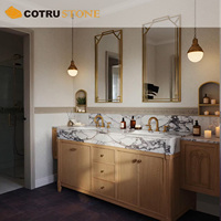 Vasque double en marbre Calacatta Viola avec dessus en pierre naturelle personnalisé, avec meuble en bois pour salle de bain de luxe