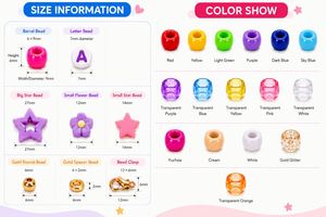 Kit de Manualidades con 24 Compartimentos, Barril de Plástico con Cuentas Coloridas de Estrellas, Flores y Letras Doradas para Hacer Joyería - Product Image 2
