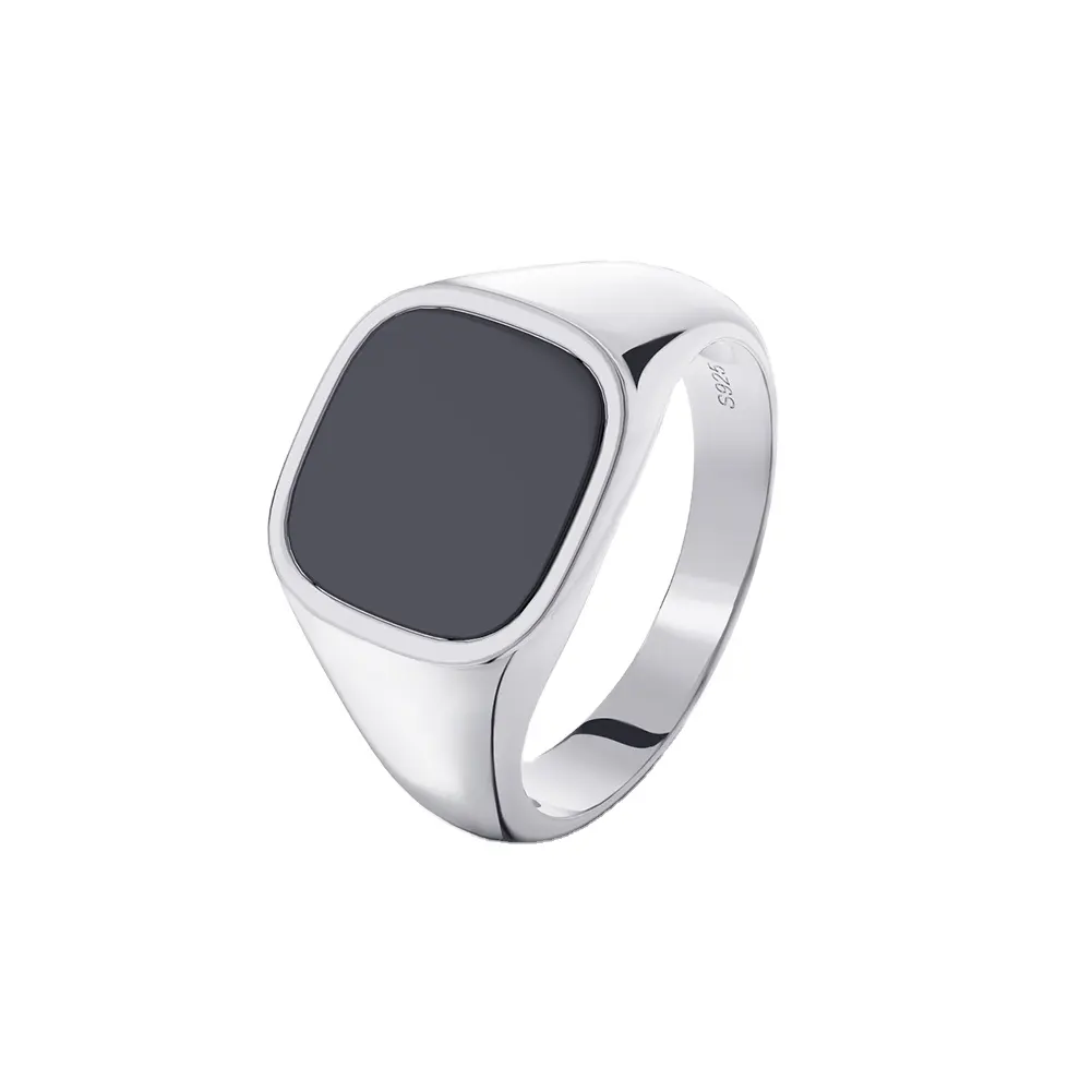 RINNTIN NMR01 минималистичный Стиль Изысканные ювелирные 2023 кольца из натурального черного агата 18 карат позолоченный 925 стерлингового серебра кольцо для мужчин и мальчиков
