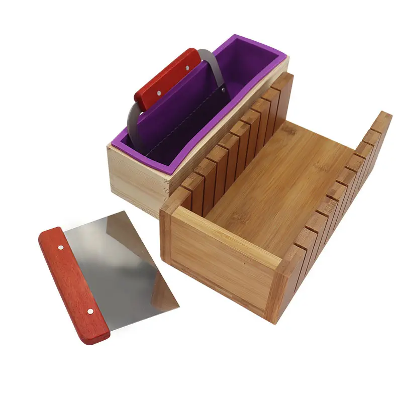 Оптовая продажа, утолщенные прямоугольные силиконовые формы в форме булочек для изготовления мыла, набор силиконовых форм «сделай сам» с деревянной коробкой и резаком