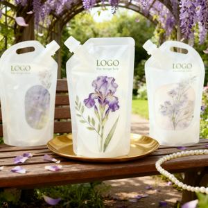Custom Printed Leak Proof Durable Flat Bottom Spout Pouch <b>Stand</b> up Bag for Liquid Body Wash <b>Laundry</b> Soap Refill Packaging - Product Image 1