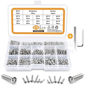 570Pcs 304 Stainless Steel M3 Screws <b>Set</b> Pan Round Head Hex Bolts Nuts Washers Kit With <b>Screwdriver</b> <b>Bit</b> Tool <b>Set</b> - Product Image 1