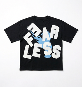 Distressed Embroidery Fearless Letter Print Men's Black T-Shirt Short Sleeve O-Neck Casual Regular <b>Fit</b> Cotton Jersey - Product Image 1