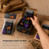 Chaussettes d'hiver personnalisées en tricot jacquard motif chauve-souris et chat pour Halloween, idéales pour les fêtes costumées, vente en gros OEM ODM