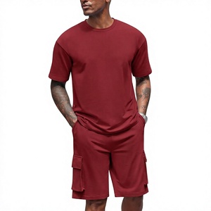 Ensemble 2 pièces pour homme, t-shirt et short cargo, qualité OEM supérieure, 100% coton, 280 GSM, tricoté, séchage rapide, streetwear, mode été, survêtement - Product Image 1
