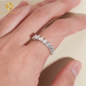 Bague demi-éternité en moissanite fine pour femmes, bijoux en diamant, argent sterling 925, moissanite glacée, anneaux de mariage en forme de cœur - Product Image 3