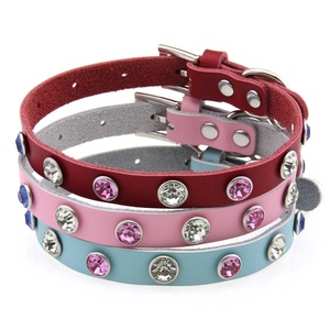 Imitazione diamante scintillante strass rivetto regolabile <span class=keywords><strong>Pet</strong></span> collare campana piccoli cani in vera pelle collare gatto - Product Image 2