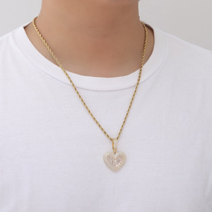 จี้รูปหัวใจ, เครื่องประดับฮิปฮอป, เครื่องประดับเสริม, ทองแดงฝังเพทาย, เพทายทรงสี่เหลี่ยม, เพทายทรงกลม - Product Image 3