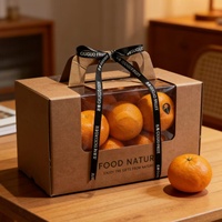 Boîte cadeau transparente pour fruits frais, emballage en carton kraft avec poignée en papier pour cerises, oranges et raisins