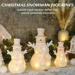 Figuras de Muñeco de Nieve de Cerámica LED Hechas a Mano Estilo Nórdico para las Fiestas de Invierno - Decoraciones Navideñas con Acabado Mate de 11 cm para Uso en Interiores/Exteriores - Product Image 3