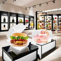 Récipients carrés jetables en plastique transparent à charnière gaufré Boîtes carrées en plastique pour aliments pour animaux de compagnie à salade et gâteaux aux fruits pour épicerie d'exposition