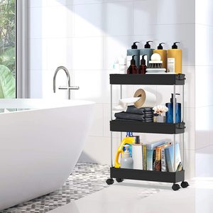슬림 스토리지 카트 3 계층 모바일 선반 단위 주최자 슬라이드 스토리지 롤링 유틸리티 카트 타워 랙 주방 욕실 - Product Image 6