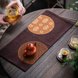 Guanlan Canvas Lotus Dry Brewing Mat 120x30cm <b>Washable</b> Heat Insulating Tea Table <b>Runner</b> For Chinese Tea Ceremony - Product Image 3