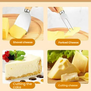 Stainless steel cheese <b>knife</b> with rubberized wooden handle household baking multi-functional kitchen utensil fork and <b>knife</b> <b>set</b> - Product Image 2