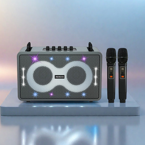 Altavoz de Karaoke de cuero de madera Retro grande con asa Caja de sonido inalámbrica de luz RGB Unidad de audio de alta calidad de graves fuertes - Product Image 1