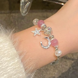 Temperament Radiant Gold Plated Zinc Alloy Star Moon Bangles Girlfriend Jewelry Exquisite Berry Crystal <b>Beaded</b> <b>Bracelet</b> for Girl - Product Image 2
