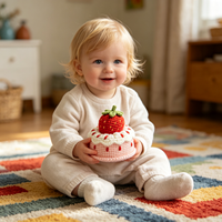 Groothandel Cartoon Aardbeientaart Gebreide Pop Schattige Zachte Fruitcake Gevulde Pop Op Maat Gemaakt Pluche Speelgoed voor Kinderen