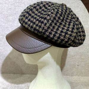Casquette plate vintage <span class=keywords><strong>en</strong></span> laine et cuir pour femme, style newsboy, à motif pied-de-poule, béret, chapeau octogonal - Product Image 2