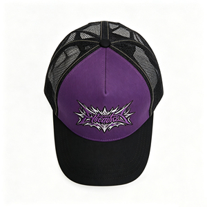 <b>Purple</b> Black Mesh Trucker Cap with Graffiti Embroidery Adjustable Snapback Breathable Sun <b>Hat</b> for Outdoor & Daily Wear - Product Image 3