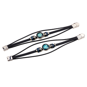 Bracelet d'<span class=keywords><strong>horoscope</strong></span> large noir de mode Vintage, signe <span class=keywords><strong>du</strong></span> zodiaque <span class=keywords><strong>pour</strong></span> hommes, Bracelets multicouches en cuir - Product Image 3