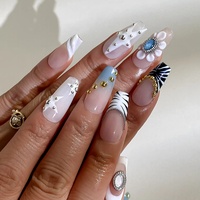 VENTES CHAUDES Faux Ongles en Acrylique Faits Main sur Mesure, Couverture Complète Style Cercueil, Pré-conçus, Certifiés CE