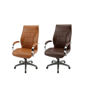 Chaise de bureau tendance en cuir synthétique avec accoudoirs métalliques, pivotante, réglable, base à roulettes, assise ergonomique pour usage professionnel - Product Image 3