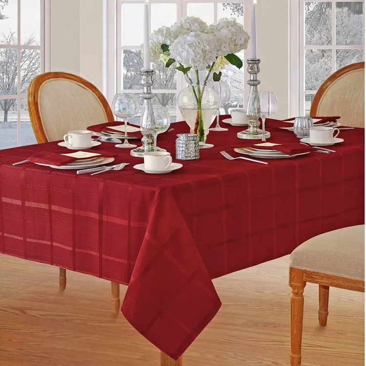 Plaid Christmas Tablecloth 90x132 Rectangular 100 % Polyester Luxury Banquet Checked Red Table Cloths