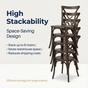 Sedia impilabile Sunzo in legno massello di faggio con schienale a croce, portata 250 kg, stile rustico francese, per eventi, matrimoni, sala da pranzo, con seduta in rattan - Product Image 4