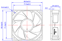 Ventilateur axial sans balais 12V 8025 DC à roulement à billes OEM pour boîtier PC, projecteurs, chargeur de voiture électrique, refroidissement d'appareils IoT