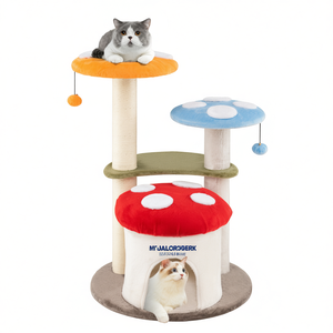 Torre para Gatos Njalar39erk de 35 Pulgadas de Alto, Postes Rascadores de Sisal, Plataformas Acolchadas, Diseño de Dibujos Animados, Condominio Interior para Gatos - Product Image 1