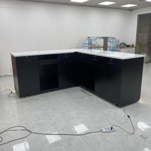 Gebogene Empfangstheke mit <span class=keywords><strong>LED</strong></span>-Streifenbeleuchtung Schwarze Geriffelte Front Marmorplatte Kassenbereich für Einzelhandelsgeschäfte Bäckereien Cafés - Product Image 4