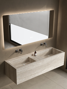 <span class=keywords><strong>Mobile</strong></span> da <span class=keywords><strong>Bagno</strong></span> in Travertino <span class=keywords><strong>con</strong></span> <span class=keywords><strong>Lavabo</strong></span> Integrato Senza Giunture Personalizzabile <span class=keywords><strong>con</strong></span> Lavandini Singoli o Doppi per <span class=keywords><strong>Bagno</strong></span> Minimalista Moderno - Product Image 3