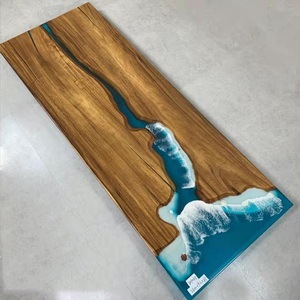 Mesa de centro Rectangular de madera epoxi y resina de nogal, bloque individual Ultra transparente, color azul - Product Image 3