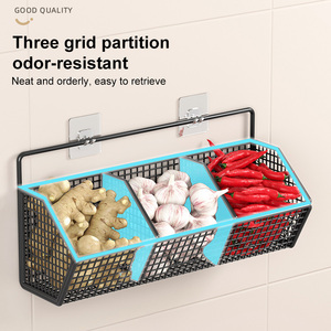 Mensola <span class=keywords><strong>da</strong></span> cucina senza foratura, cesto portafrutta e verdura, scaffale portaoggetti <span class=keywords><strong>da</strong></span> parete per cipolle, zenzero, aglio, condimenti e spezie - Product Image 2