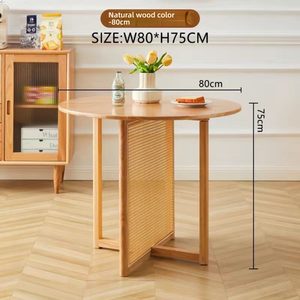 <span class=keywords><strong>Tavolo</strong></span> da Pranzo Rotondo Moderno Wayon <span class=keywords><strong>con</strong></span> Pannello <span class=keywords><strong>in</strong></span> Rattan Naturale Intrecciato e <span class=keywords><strong>Gambe</strong></span> <span class=keywords><strong>in</strong></span> <span class=keywords><strong>Legno</strong></span> Massello per Sala da Pranzo - Product Image 3