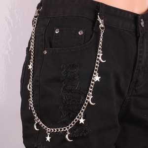 Chaîne de taille Yueli avec pendentif étoile et lune en alliage de zinc, style hip-hop punk pour femme, chaîne de pantalon pour soirée, chaîne de corps tendance - Product Image 2